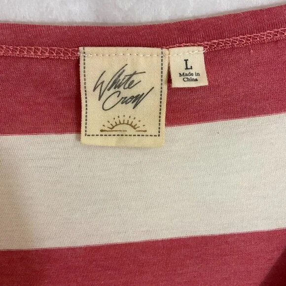 White Crow Women's T-Shirt Top Size L V-Neck Short Sleeve Striped New w/o Tags - Picture 7 of 8